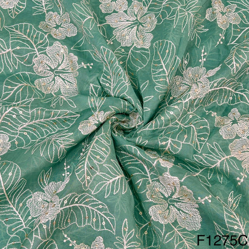 Thread Sequins Embroidered Viscose Organza Fabric-F1275