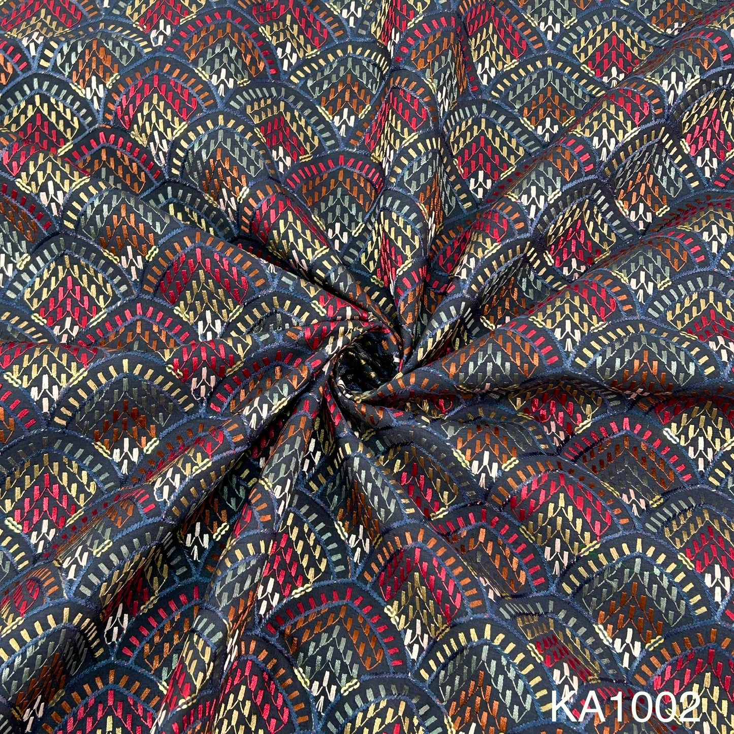 Thread Embroidered Sequins Raw Silk Fabric KA1002