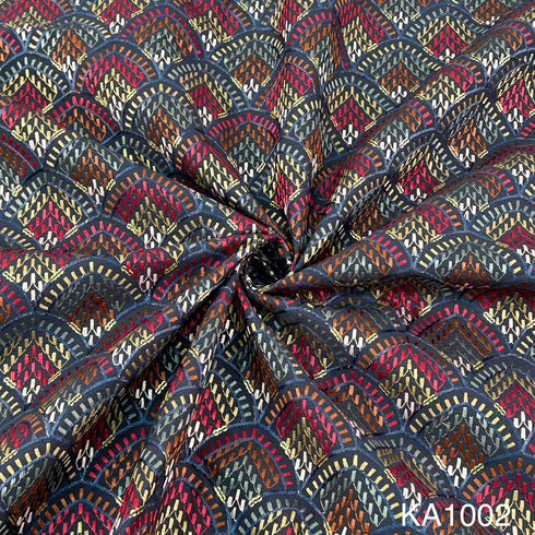 Thread Embroidered Sequins Raw Silk Fabric KA1002