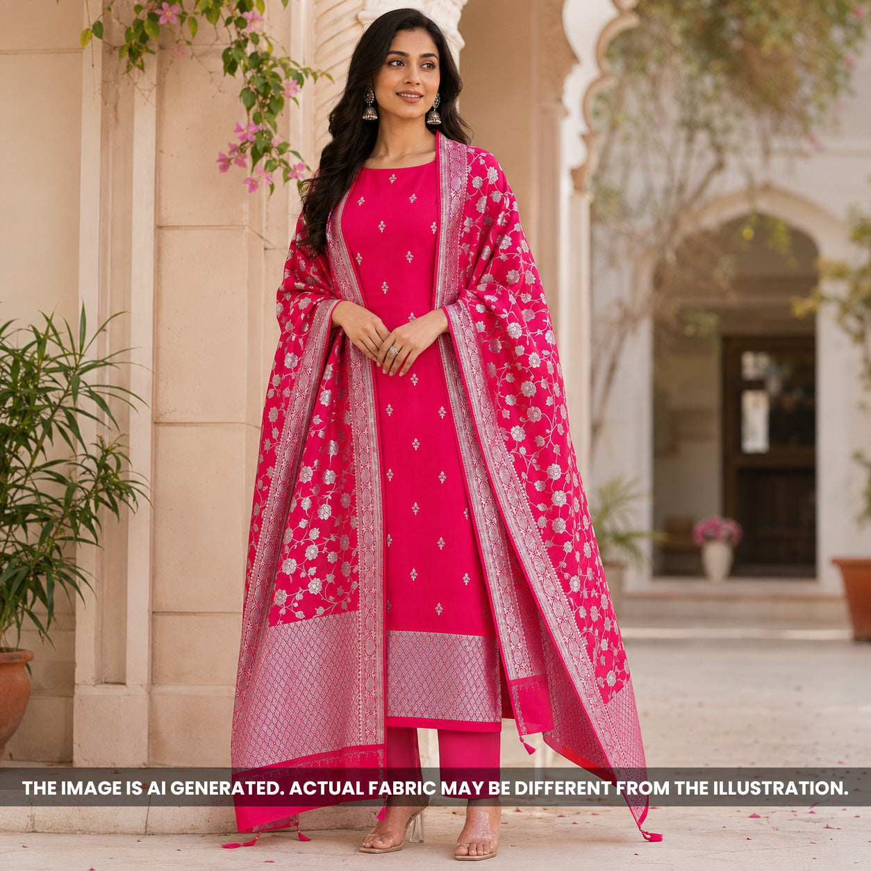 Reddish Pink Banarasi Brocade Silk Suit Set - US05