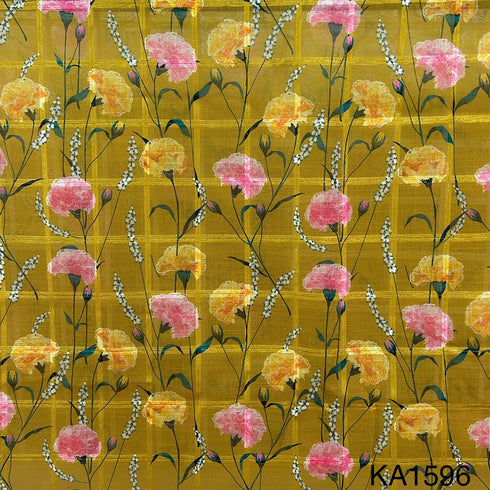 Printed Linen Self Check Fabric-KA1596