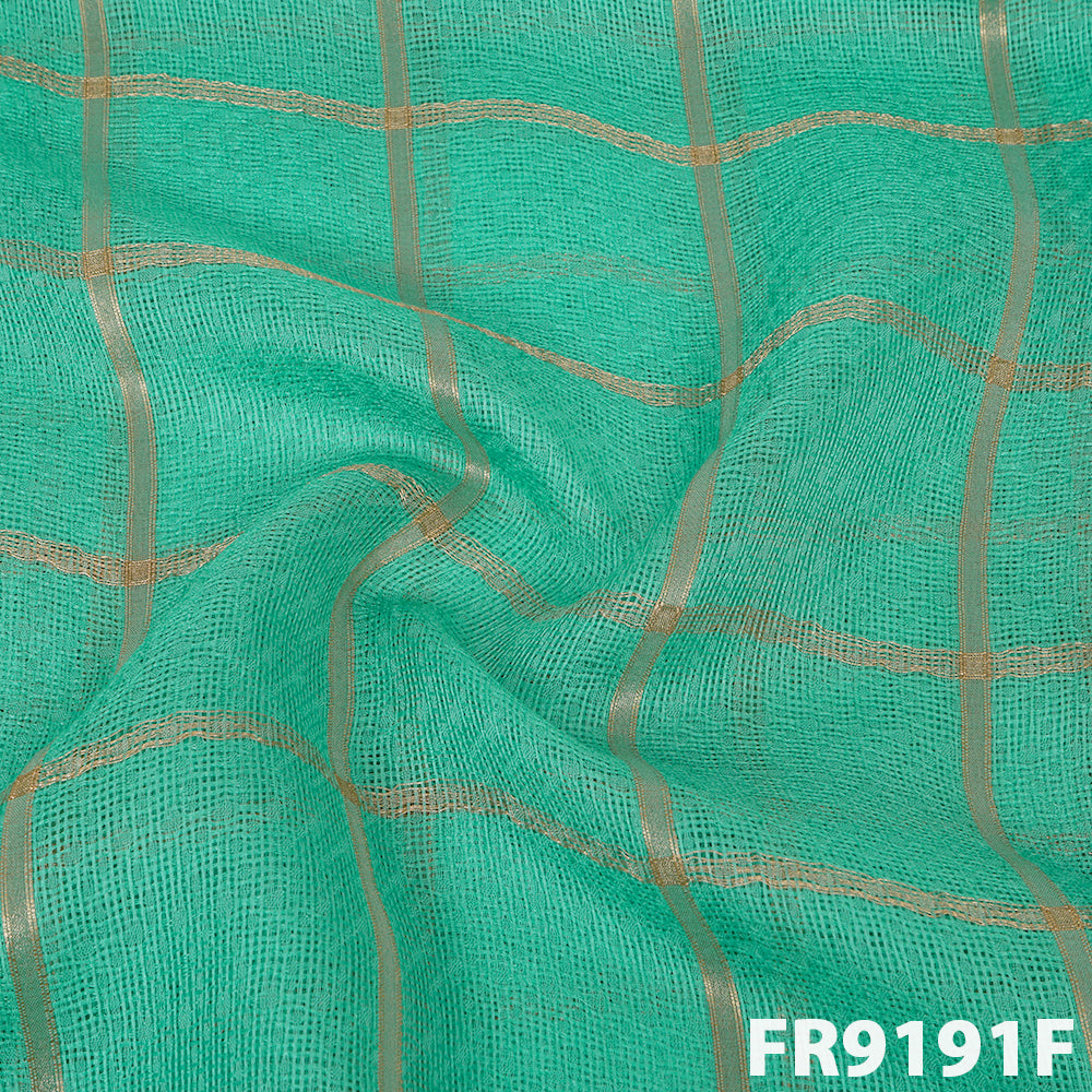 Zari Check Jute Silk Fabric-FR9191