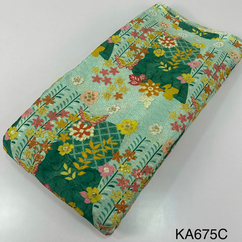 Position Print Zari Sequins Chinon Fabric-KA675