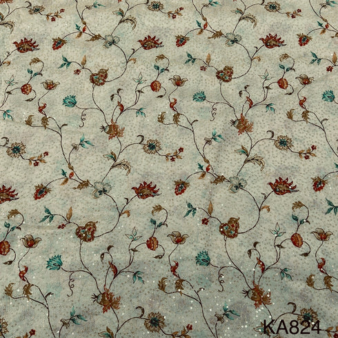 Embroidered Sequins Printed Chinnon Chiffon Fabric-KA824