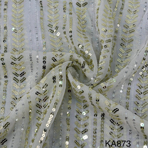 Dyeable Embroidered Sequins Georgette Fabric-KA873