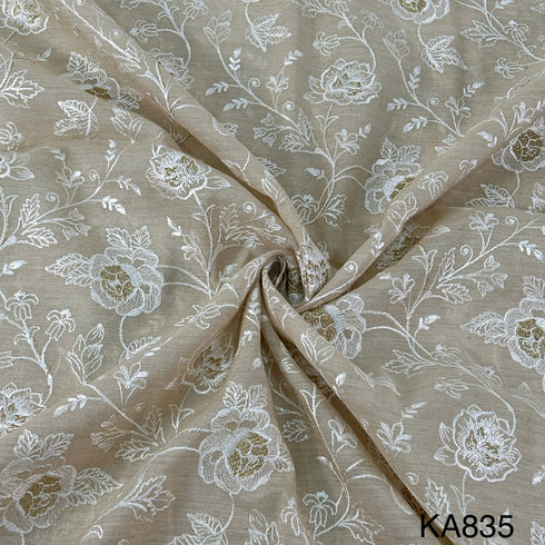 Thread Zari Embroidered Pure Chanderi Silk Fabric-KA835