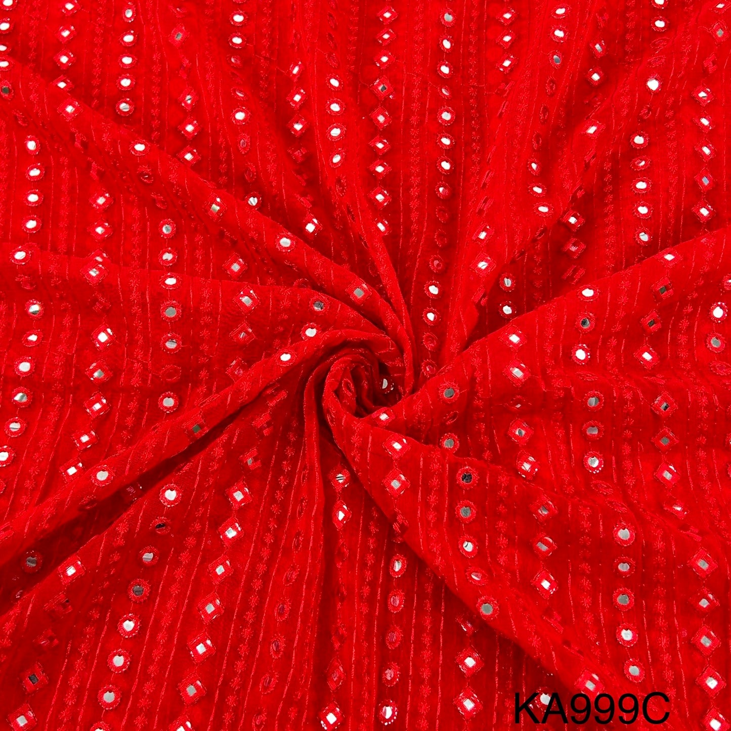 Embroidered Faux Mirror Georgette Fabric-KA999