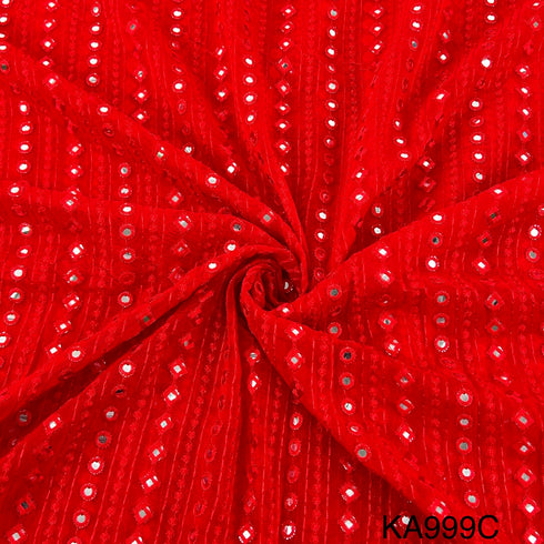 Embroidered Faux Mirror Georgette Fabric-KA999