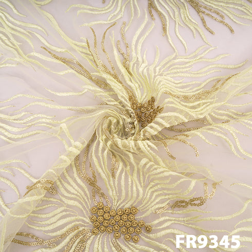 Thread Sequins Embroidered Net With Zari Fabric-FR9345
