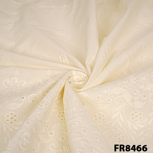 Embroidered Cut Work Border Cotton Fabric-FR8466