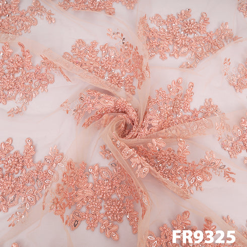 Embroidered Net With Cut Dana Cord Work Fabric-Fr9325
