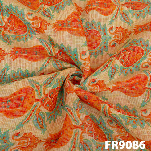 Printed Pure Zari Silk Kota Fabric-FR9086