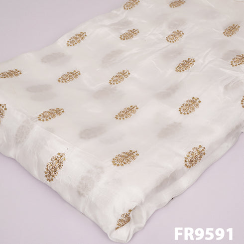 Dyeable Tabby Silk Zari Sequins Buta Fabric-FR9591