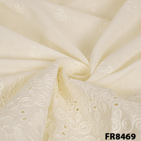 Embroidered Cut Work Border Cotton Fabric-FR8469