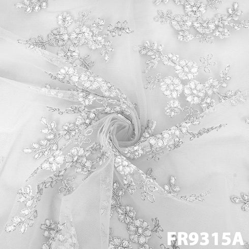 Embroidered Zari Net Fabric-FR9315