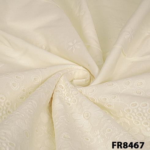 Embroidered Cut Work Border Cotton Fabric-Fr8467