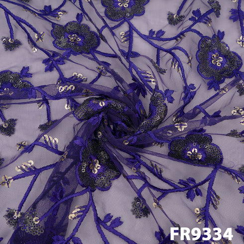 Thread Sequins Embroidered Net Fabric-FR9334