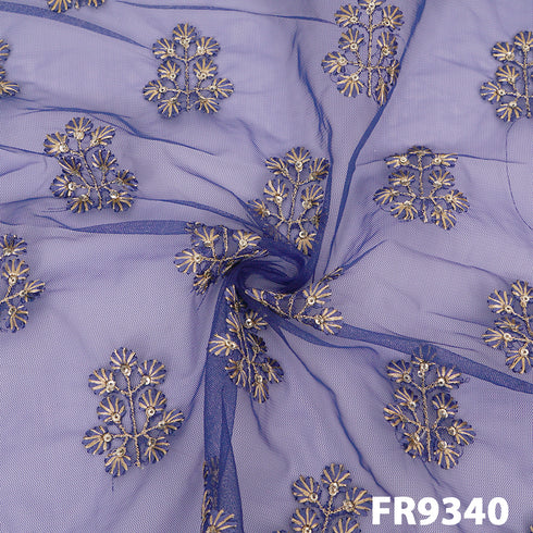 Embroidered Zari Sequins Net Fabric-FR9340