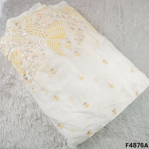 Cutdana Thread Sequins Embroidered Tabby Silk Fabric- F4876