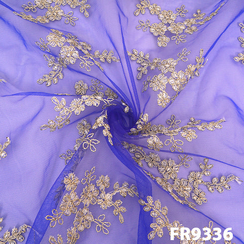 Embroidered Zari Net Fabric-FR9336