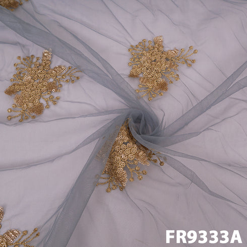 Embroidered Zari Net Fabric-FR9333