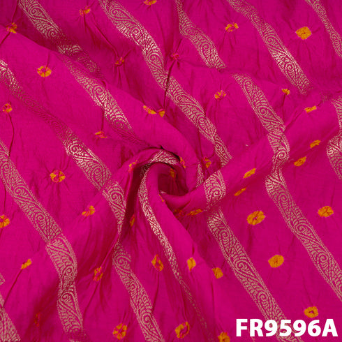 Zari Stripes Bandhani Print Silk Fabric- FR9596