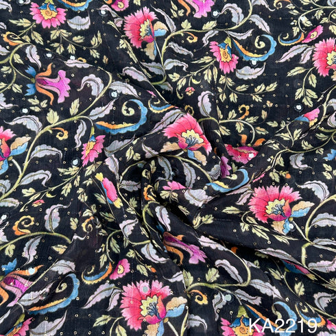 Printed Sequins Chinon Fabric-KA2219
