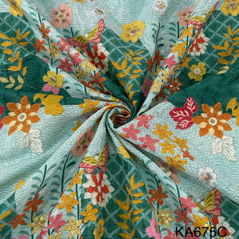 Position Print Zari Sequins Chinon Fabric-KA675