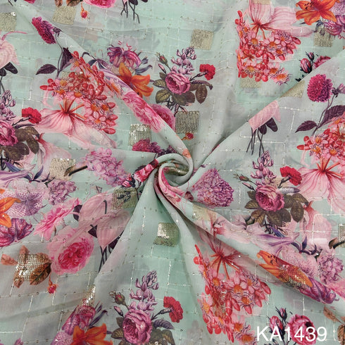 Printed Sequins Georgette Fabric-KA1439
