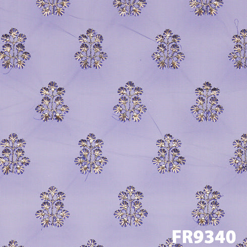 Embroidered Zari Sequins Net Fabric-FR9340