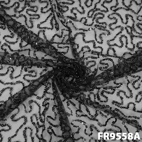 Imported Net With Sequins Cut Dana Work Fabric - FR9558