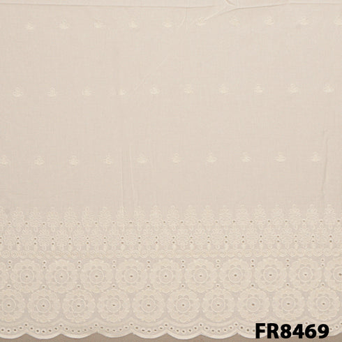 Embroidered Cut Work Border Cotton Fabric-FR8469