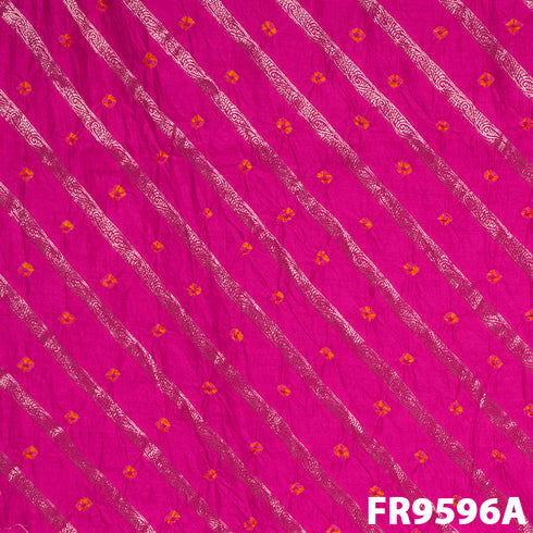 Zari Stripes Bandhani Print Silk Fabric- FR9596