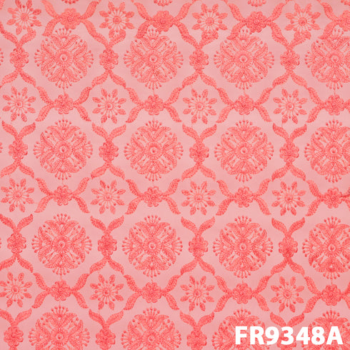 Thread Embroidered Net Fabric-Fr9348
