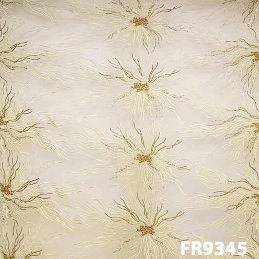 Thread Sequins Embroidered Net With Zari Fabric-FR9345