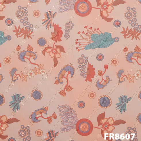 Embroidered Sequins Printed Georgette Fabric-FR8607