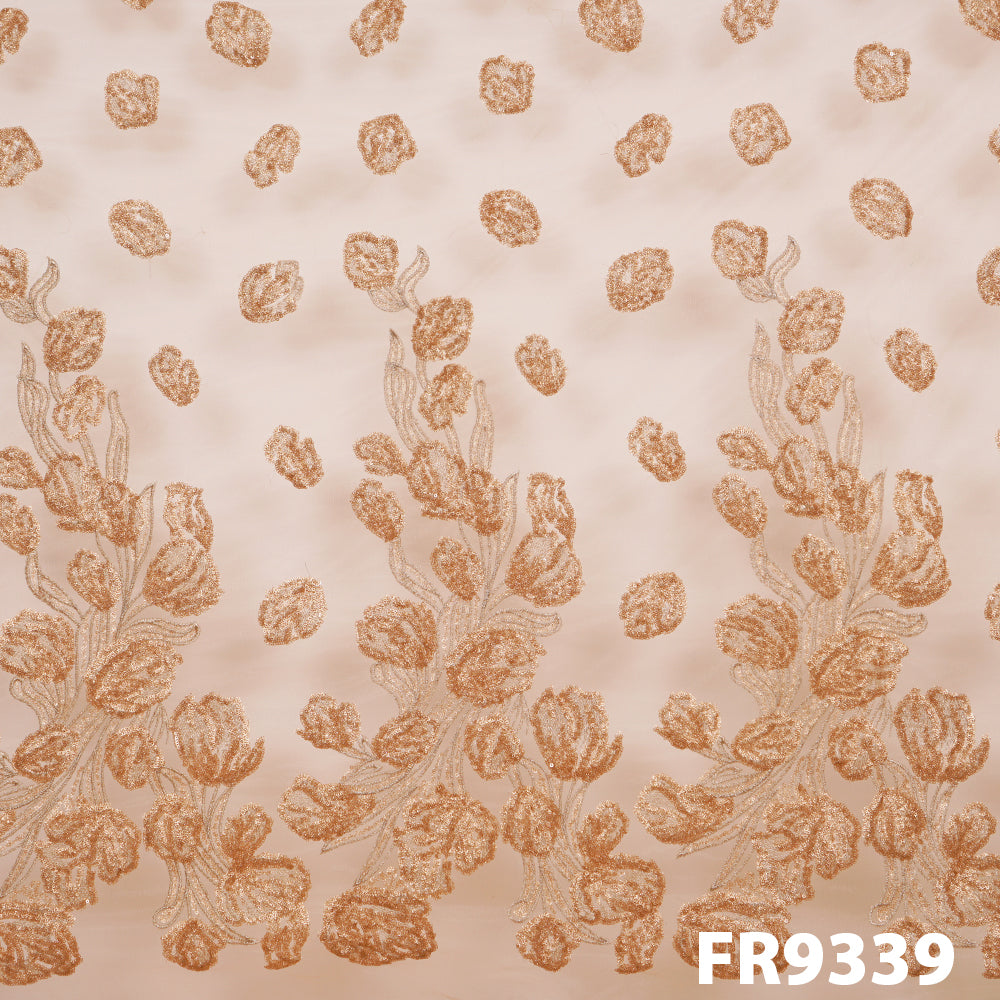 Embroidered Zari Sequins Net Fabric-FR9339