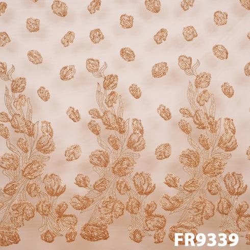 Embroidered Zari Sequins Net Fabric-FR9339