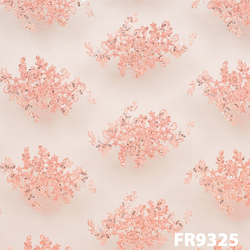 Embroidered Net With Cut Dana Cord Work Fabric-Fr9325
