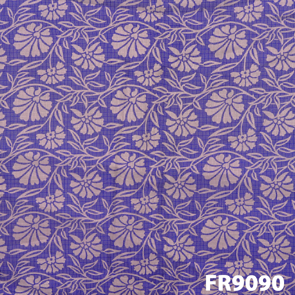 Printed Pure Silk Kota Zari border Fabric-FR9090