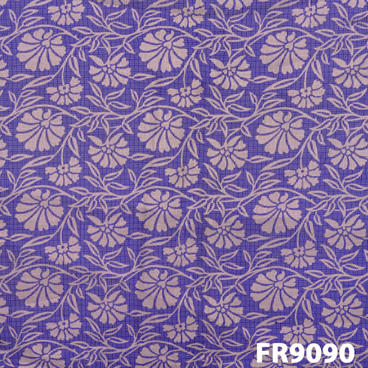 Printed Pure Silk Kota Zari border Fabric-FR9090