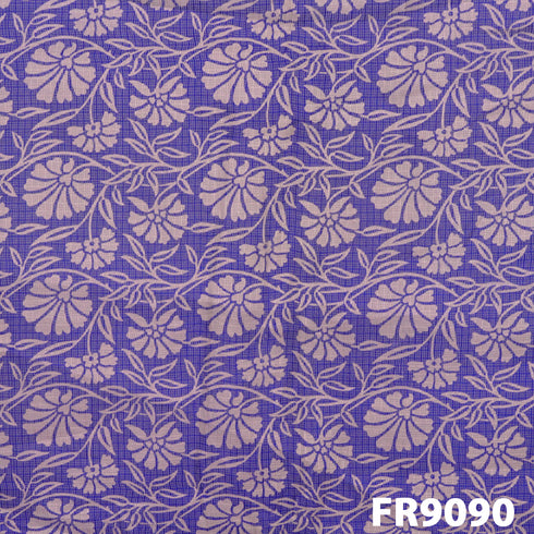 Printed Pure Silk Kota Zari border Fabric-FR9090