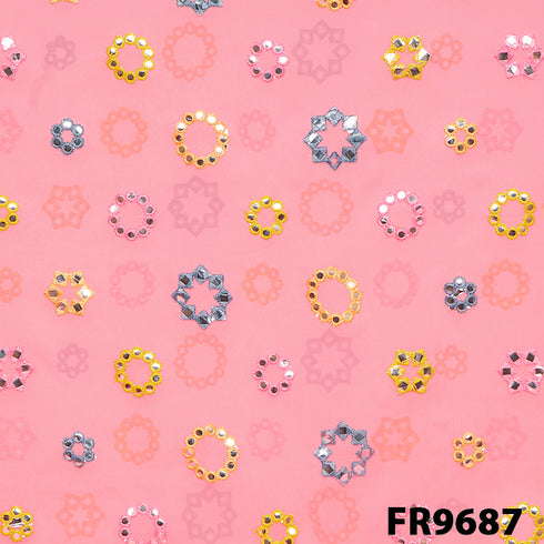 Embroidered Faux Mirror Georgette Fabric-FR9687