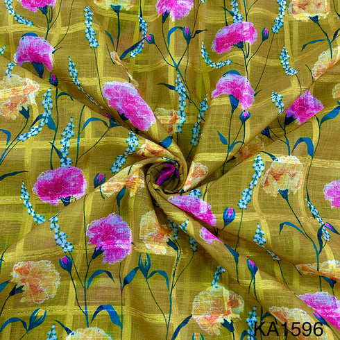 Printed Linen Self Check Fabric-KA1596
