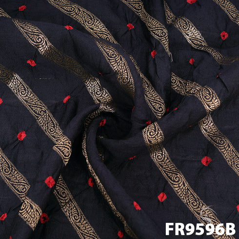 Zari Stripes Bandhani Print Silk Fabric- FR9596