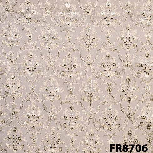 Dyeable Embroidered Zari Sequins Georgette Fabric-FR8706