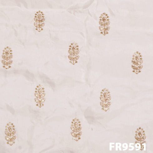 Dyeable Tabby Silk Zari Sequins Buta Fabric-FR9591