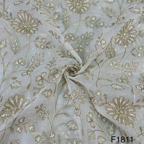 Dyeable Thread Sequins Zari Embroidered Organza fabric-F1811