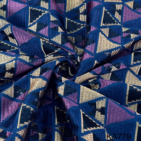 Thread Embroidered Sequins Dupion Silk Fabric-Ka779