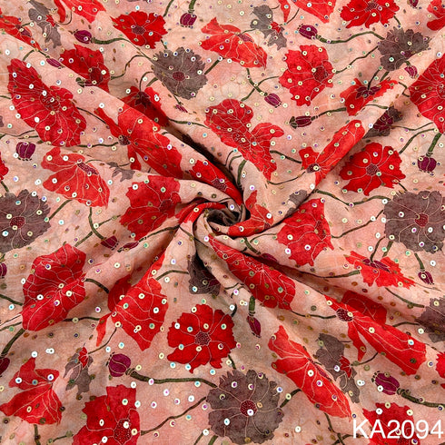 Printed Sequins Georgette Fabric-KA2094